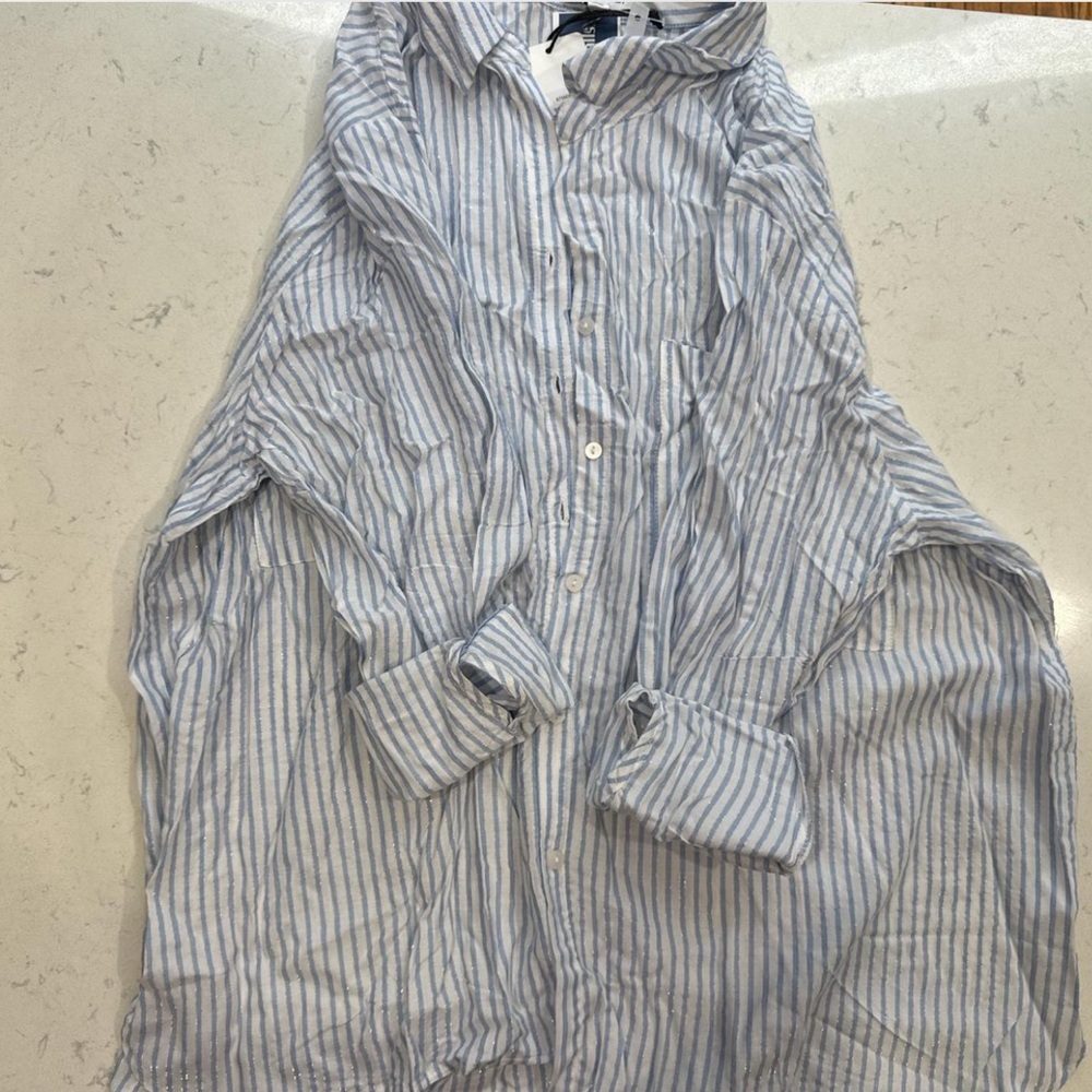 Alex & Jordan White & Blue and White Striped Button-Up Shirt